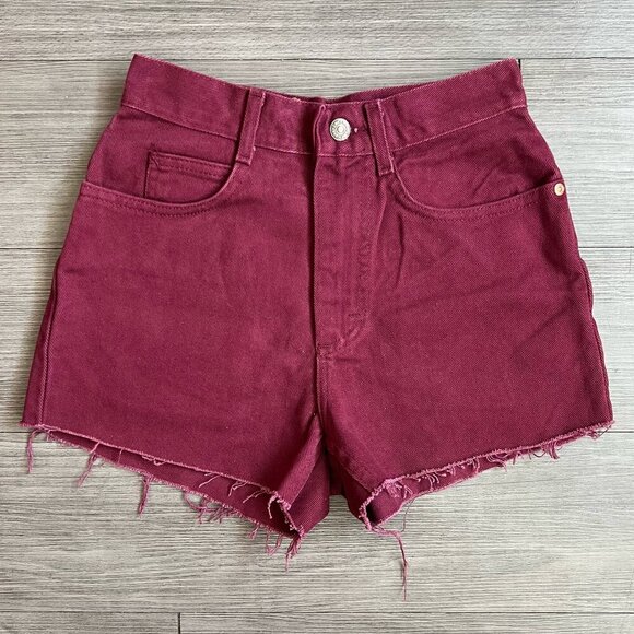 Vintage 90s NWT Deadstock Lee Burgundy Denim Cutoffs Shorts Size 5 Juniors - Picture 1 of 4